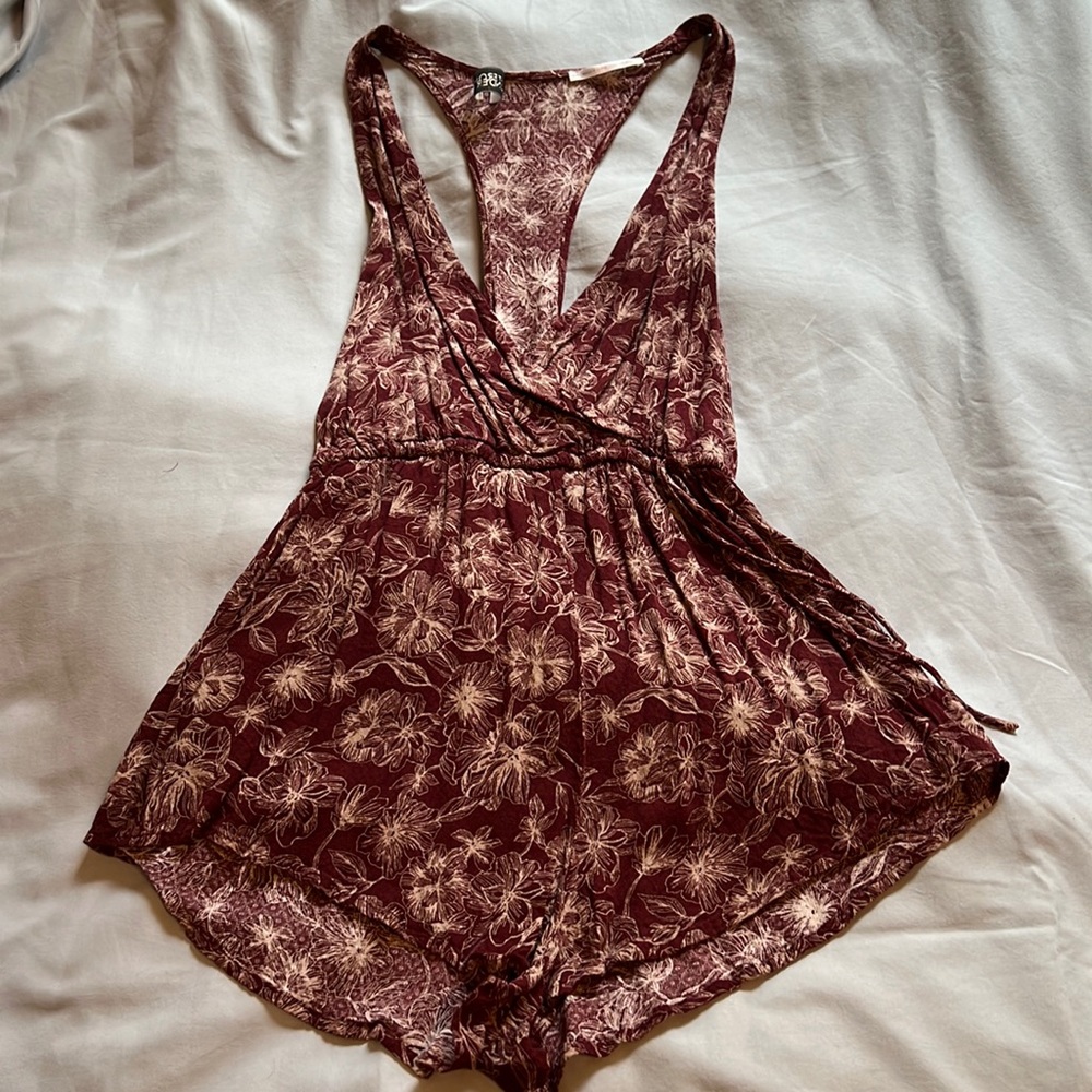 Out From Under Maroon Floral Romper